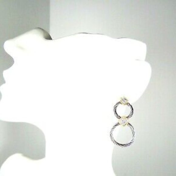 ALOR 18K Gold Stainless Steel Classique Diamond Pave Double Hoop Drop Earrings - Picture 10 of 10